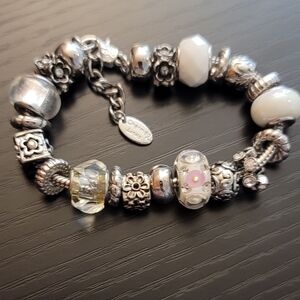 Charmed links Bracelet silver and white sparkles charms Fit Pandora